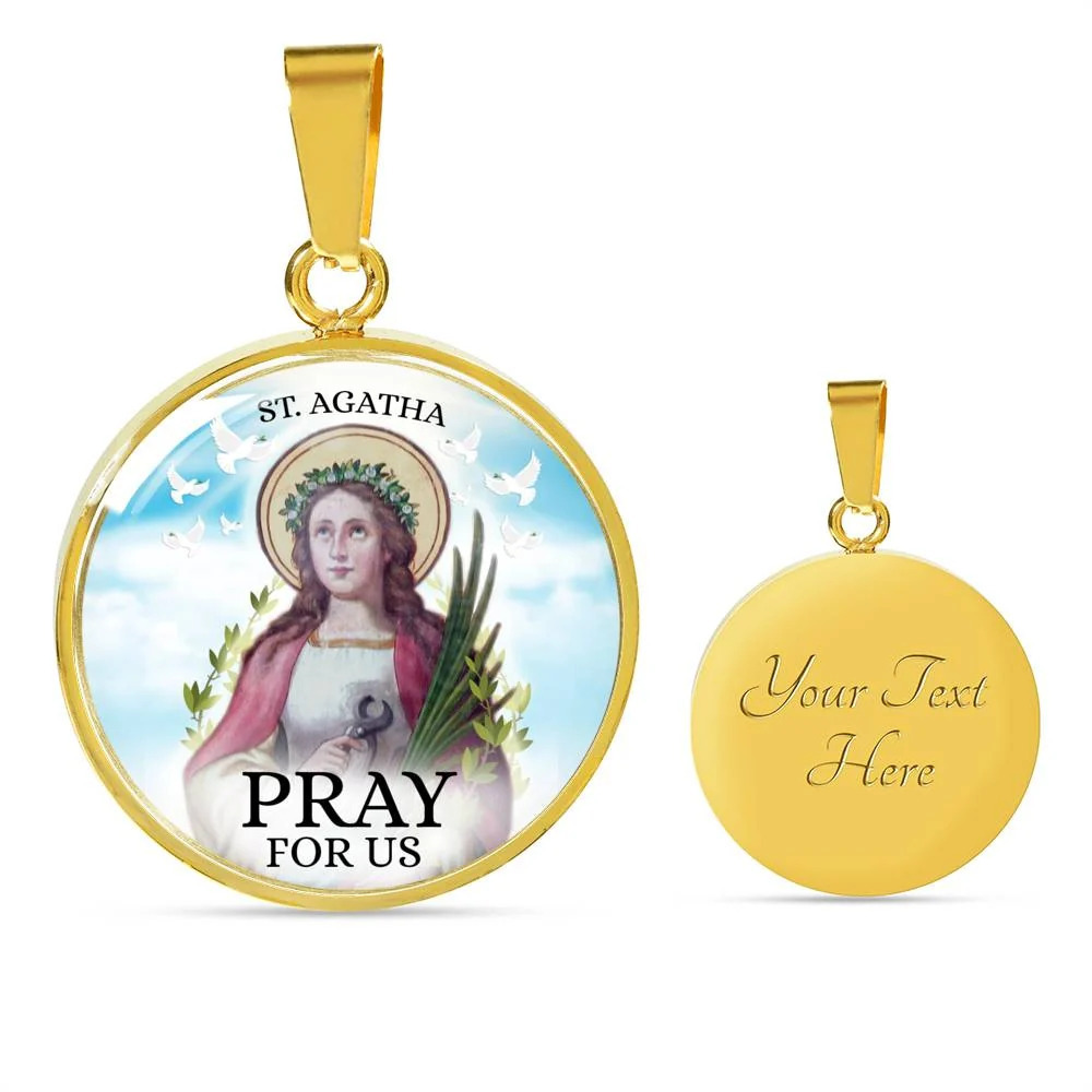 Catholic Saint Agatha Personalized Engraved Gold Circle Necklace Custom Name Da